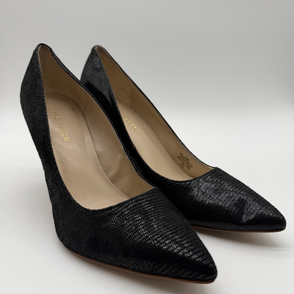 Marc Fisher Darren 2 Black Textured Pointed Toe Classic Pumps Heels Size 8.5